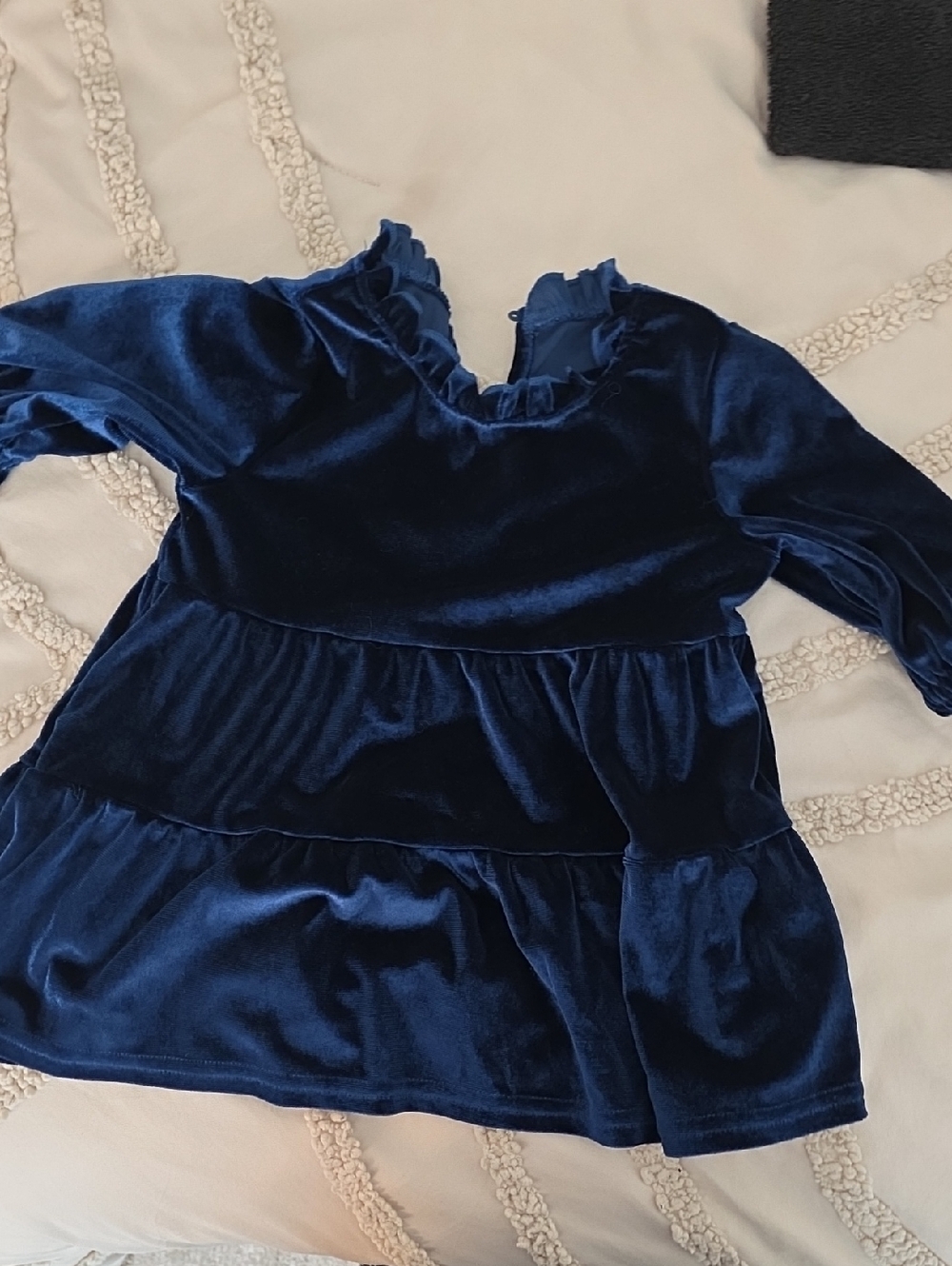 Navy Blue Velvet Tiered Long Sleeve Dress